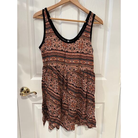 Love by Design Sleeveless Dress XS Rust Black Boho Print Rayon Scoop Neck - Picture 1 of 5